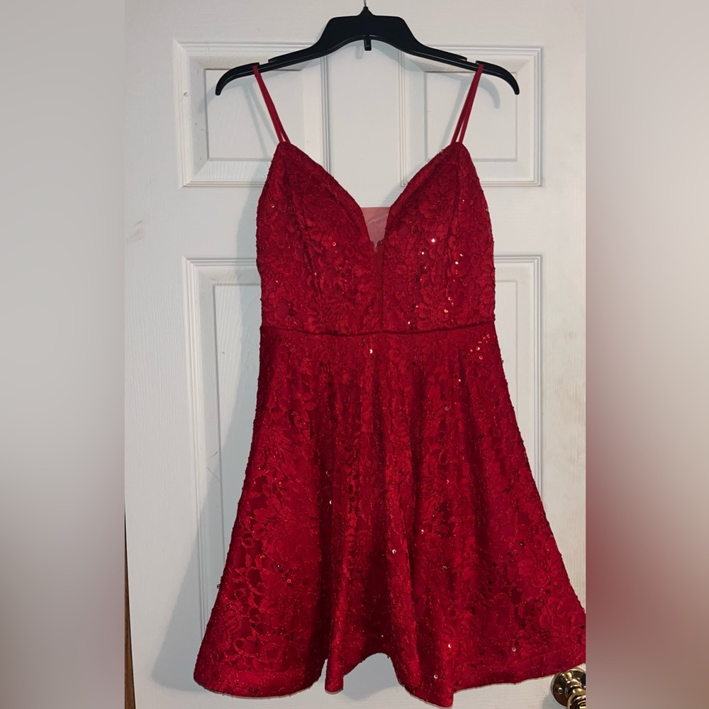 Red sequined dress